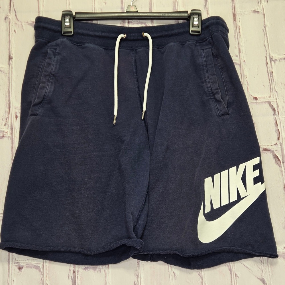 VTG Y2K 90s Nike Sweat Shorts Navy Blue Big Logo Raw Hem Athletic Gym Mens Large